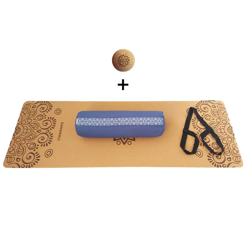 Yin Yoga Set - Kork Yogamatte, Massageball, Bolster & Gurt – Sun